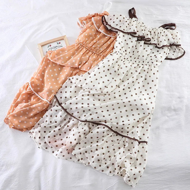 Women Summer Slash Neck Spaghetti Strap Polka Dot Chiffon Ruffles Dress Vintage A-line Elastic Slim High Waist Party Midi Dress
Women Summer Slash Neck Spaghetti Strap Polka Dot Chiffon Ruffles Dress Vintage A-line Elastic Slim High Waist Party Midi Dress