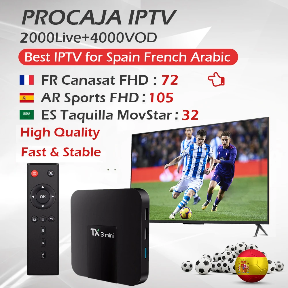 Android TV Box TX3Mini 2G/16G Amlogic S905W 4K WiFi H.265+France Arabic Espana IPTV Subscription 2000Live+4000VOD Procaja IPTV
Android TV Box TX3Mini 2G/16G Amlogic S905W 4K WiFi H.265+France Arabic Espana IPTV Subscription 2000Live+4000VOD Procaja IPTV