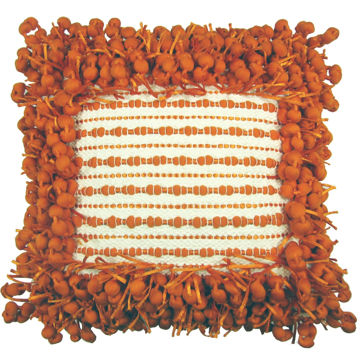 Design Accents 18 Hand Woven Poly Nubs Funberry 2 Tone Border Pillow - Ivory-Orange