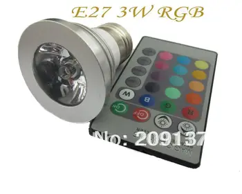 

Free shipping/DHL LED Bulbs E27 85V-240V 3W RGB 16 Color Change Remote Control Spot 10pcs/Lot
