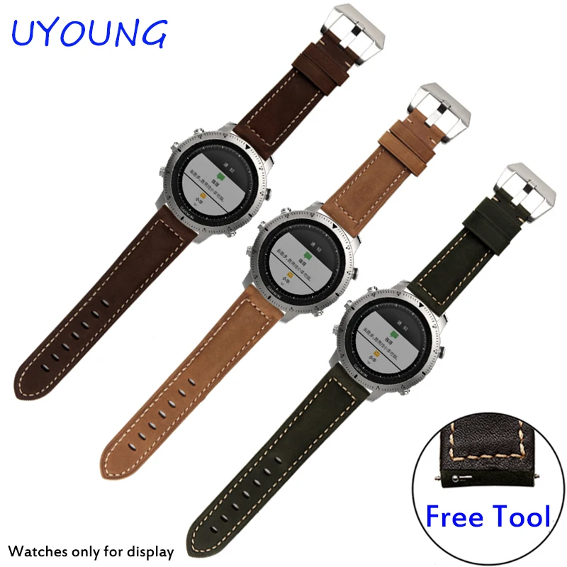 

Quality genuine leather watchband 22mm brown khaki bracelet replacement leather strap for Garmin Fenix Chronos