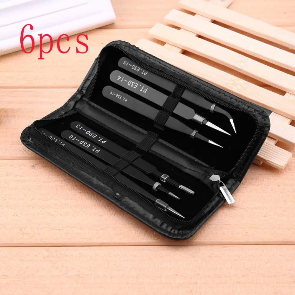6Pcs/Set Tweezers Set ESD 10-15 Safe Anti-static Stainless Steel Soldering Tweezers Tool for Electronic Mobile Phone Repair Tool
6Pcs/Set Tweezers Set ESD 10-15 Safe Anti-static Stainless Steel Soldering Tweezers Tool for Electronic Mobile Phone Repair Tool