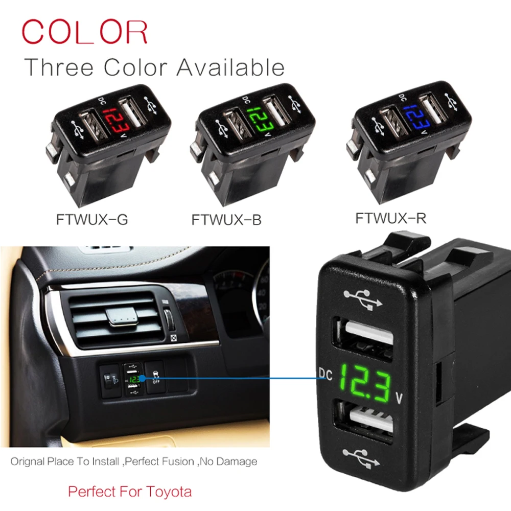For Toyota 2 USB Car Socket Power DC 5V-24V Dual USB Port Car Charger Adapter with LED Digital Voltmeter Meter Display 
For Toyota 2 USB Car Socket Power DC 5V-24V Dual USB Port Car Charger Adapter with LED Digital Voltmeter Meter Display