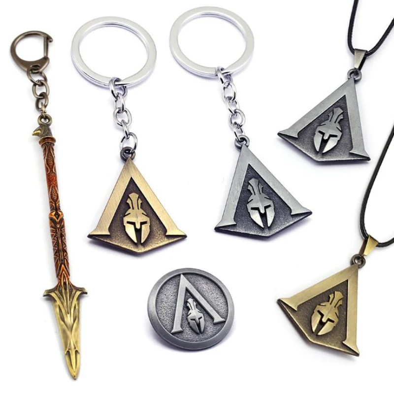 Hot Sale New Design Game Cosplay Model Keyring Sparta Helmet Brelok 12CM Spear Lance Llavero Triangle Necklace Odyssey Jewelry
Hot Sale New Design Game Cosplay Model Keyring Sparta Helmet Brelok 12CM Spear Lance Llavero Triangle Necklace Odyssey Jewelry