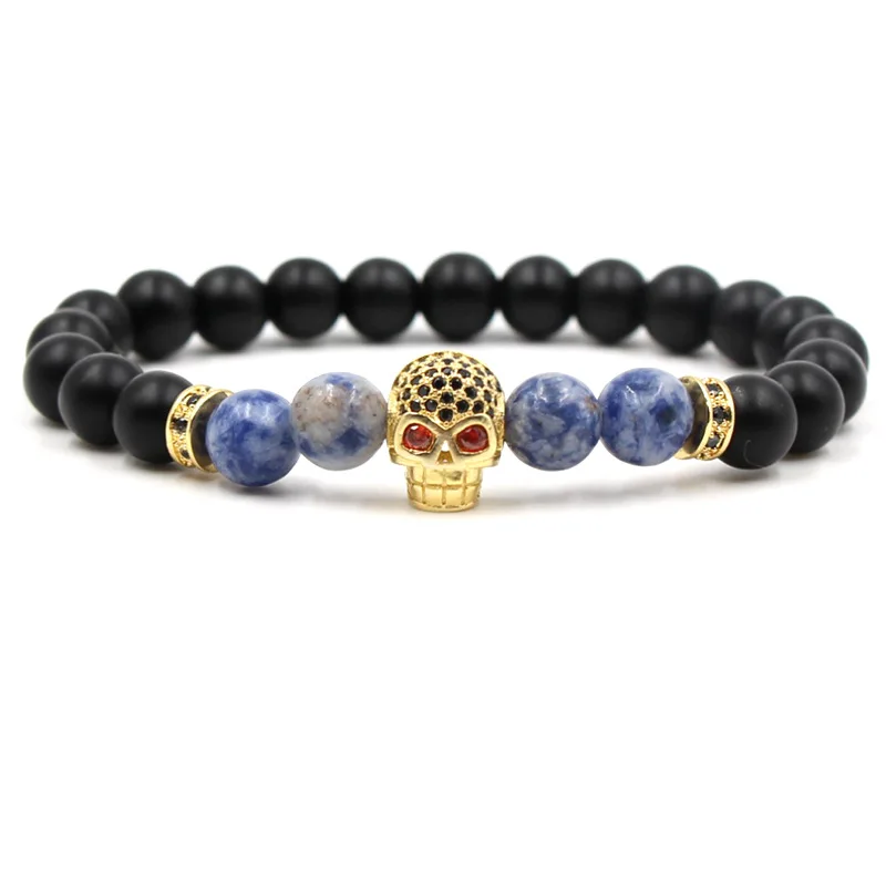 8 Options Skeleton Charm CZ Skull Head Bracelet Lava Stone DIY Aromatherapy Essential Oil Perfume Diffuser Bracelets Jewelry | Украшения и