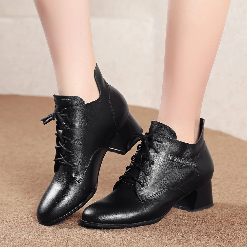 LAPOLAKA fashion whoesale hoof Heels Genuine Leather Boots Women Shoes fashion design lace up elegant Shoes Ankle Boots
