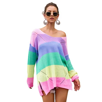 Women Autumn Winter Loose Long Sleeve O Neck Rainbow Color Patchwork Pullover Knitted Sweaters Ladies Casual Knitwear SJ3517E
Women Autumn Winter Loose Long Sleeve O Neck Rainbow Color Patchwork Pullover Knitted Sweaters Ladies Casual Knitwear SJ3517E