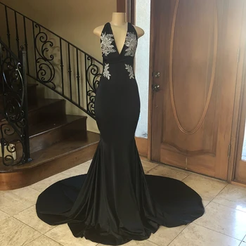 Elegant Black Mermaid Evening Dress V Neck Sweep Train Sliver Appliques Elastic Satin Long Prom Gowns Vestido De Fiesta Cheap
Elegant Black Mermaid Evening Dress V Neck Sweep Train Sliver Appliques Elastic Satin Long Prom Gowns Vestido De Fiesta Cheap