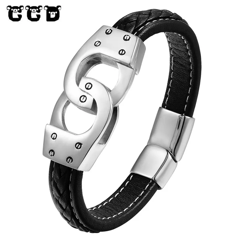 

CCD New Punk Men Jewelry Black Braided 8 Leather Bracelet Stainless Steel Magnetic Clasp Fashion Hand cuff Bangles Gift Pulseira