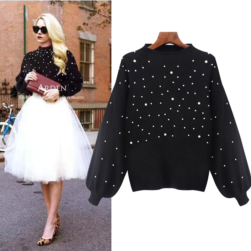 2018 Autumn Winter Women Sweaters Beaded Lantern Sleeve Knitted Pullovers Women Sweater sueter mujer
2018 Autumn Winter Women Sweaters Beaded Lantern Sleeve Knitted Pullovers Women Sweater sueter mujer