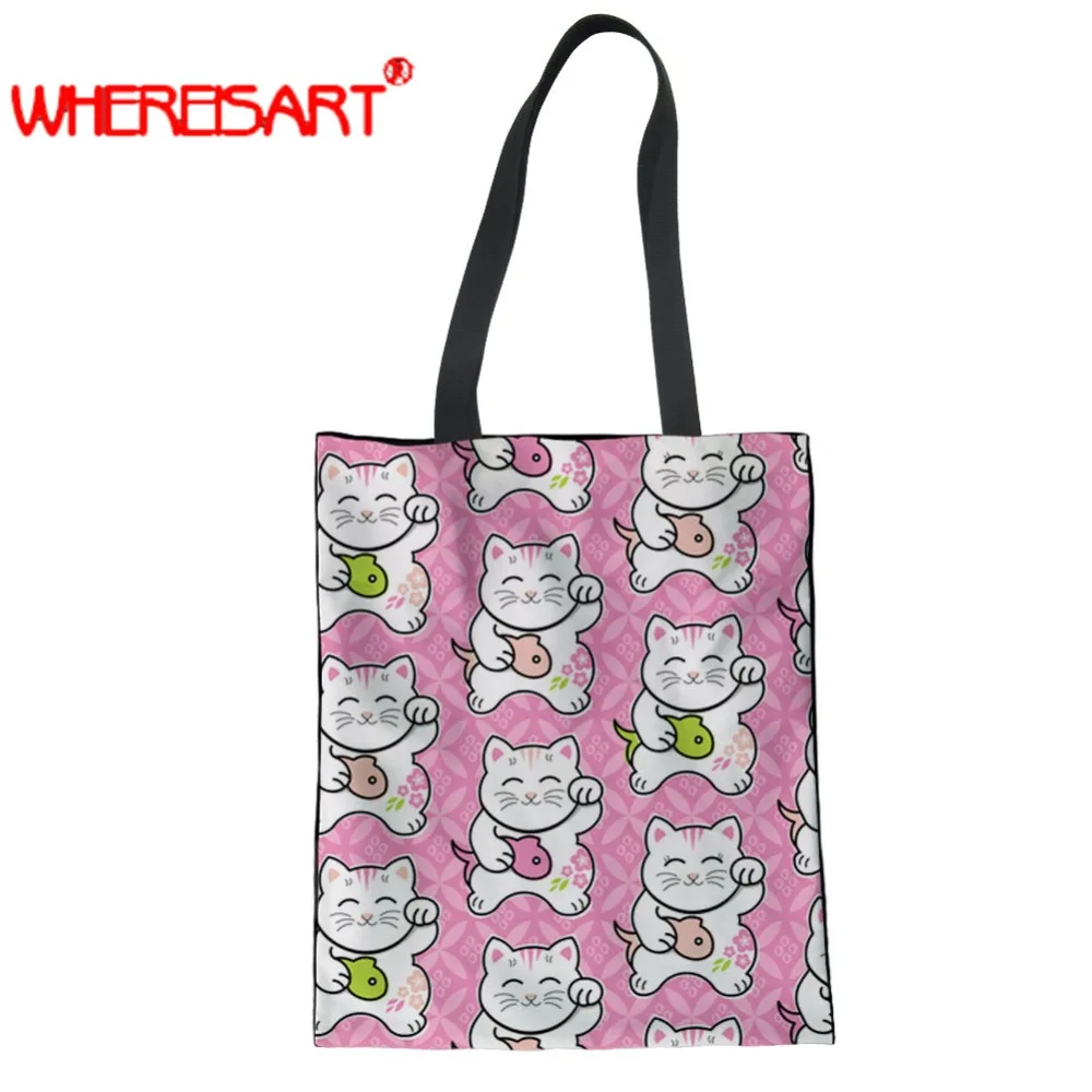 WHEREISART счастливый кот Манеки Неко драконы и кои Рыба Печать carteras mujer de hombros y bolsos