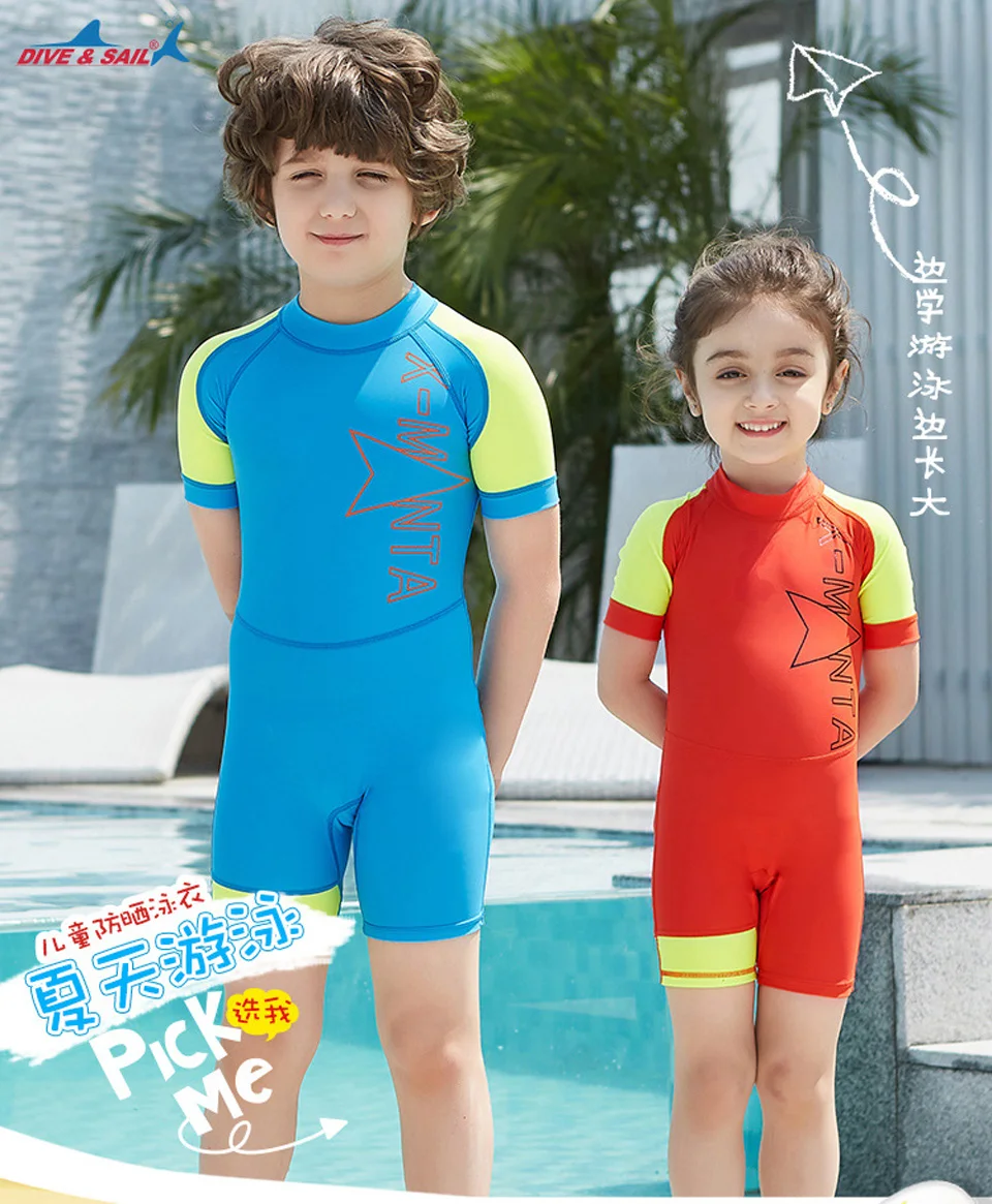 Kids Swimwear Boys Girls Swimsuits Anti-UV Sun Safe Swimming Beach Costume Child All-in-One Rash Guard Sun Protection Wetsuit UPF 50+
