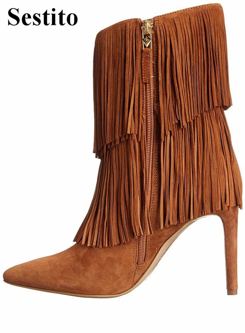 New Fashion Fringe Solid Flock Pointed Toe Mid-Calf Boots Women Thin Heels Side Zipper Short Boots Ladies Shoes Spring/ Autumn
New Fashion Fringe Solid Flock Pointed Toe Mid-Calf Boots Women Thin Heels Side Zipper Short Boots Ladies Shoes Spring/ Autumn
