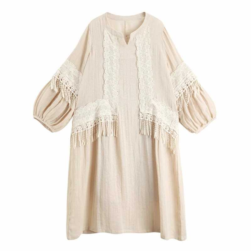 Spring Women Fairy Ins Style Loose Wide Dress Cute Mori Girl Lantern Sleeve Lace Embroidery Cotton Tassel Long Dress Robe Tunic
Spring Women Fairy Ins Style Loose Wide Dress Cute Mori Girl Lantern Sleeve Lace Embroidery Cotton Tassel Long Dress Robe Tunic