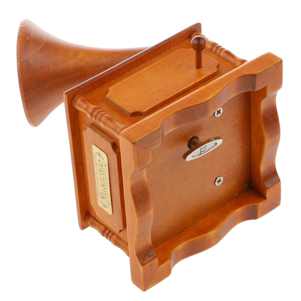 Hot Sale Vintage Wooden Gramophone Music Box Melody Box Desk Decoration Wedding March for Office Home Decor Favor Gift Supplies