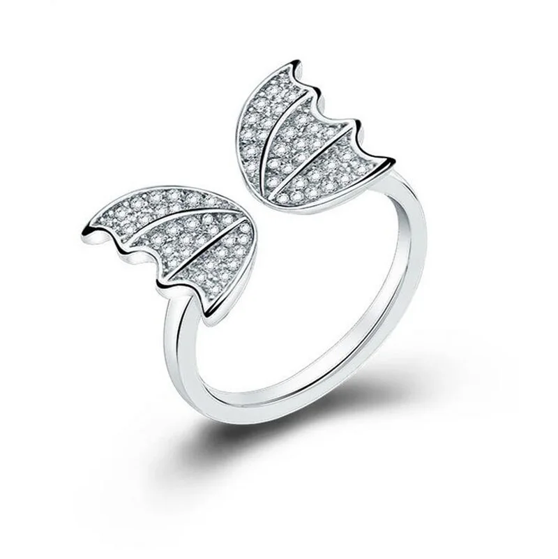 Fashion 925 Silver White Zircon Cute Bat Wing Open Ring For Girl Women Adjustable Cocktail Party Ring Jewelry Tail Ring RZ114
Fashion 925 Silver White Zircon Cute Bat Wing Open Ring For Girl Women Adjustable Cocktail Party Ring Jewelry Tail Ring RZ114