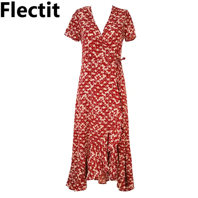 v neck floral wrap dress