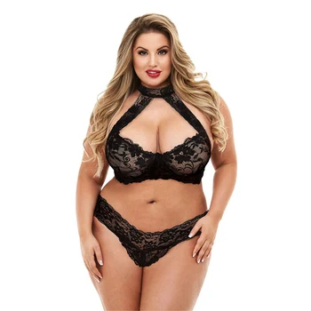 X 2019 Plus Size Sexy Lingerie Lace Deep V Hollow Hanging Neck Sexy Suit Solid Color Embroidery Bra + Briefs lenceria Underwear
X 2019 Plus Size Sexy Lingerie Lace Deep V Hollow Hanging Neck Sexy Suit Solid Color Embroidery Bra + Briefs lenceria Underwear