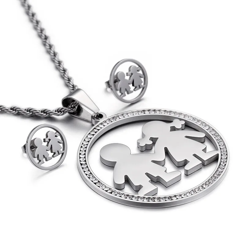 Fashion Women Silver Gold Stainless Steel Round Small Boy And Girls Crystal Necklace Earrings Jewelry Sets for Lovers Gift
Fashion Women Silver Gold Stainless Steel Round Small Boy And Girls Crystal Necklace Earrings Jewelry Sets for Lovers Gift