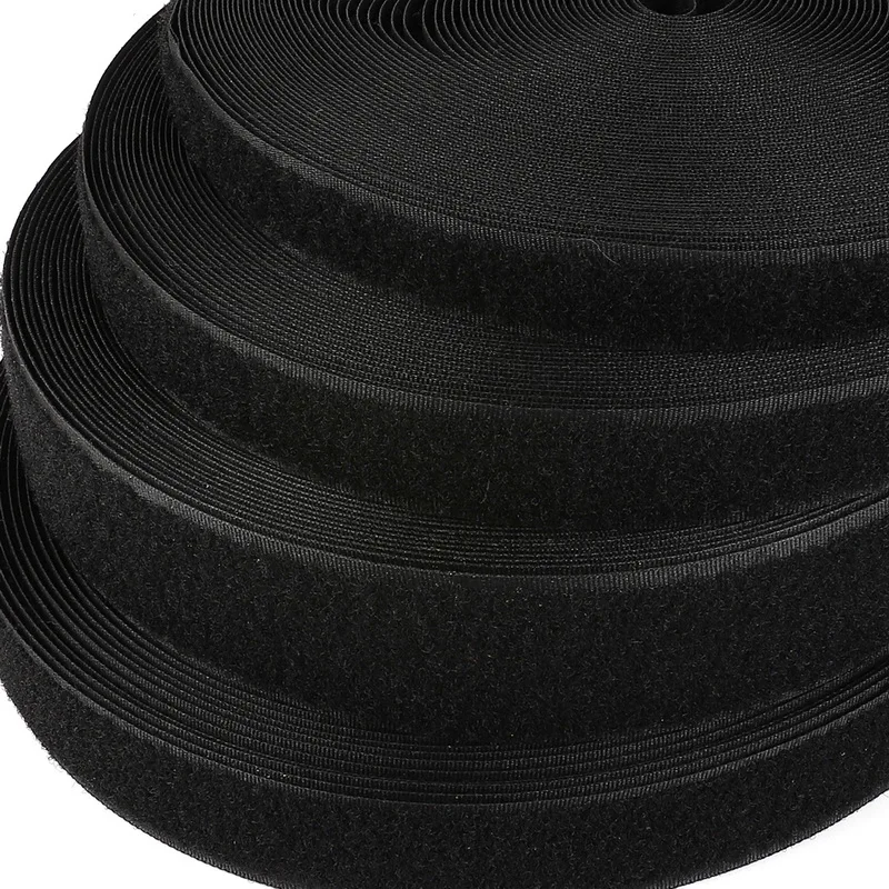 

2 Meters/lot Hot Selling Black Color Hook and Loop Tape / Roll - Sew On Tape (Not Adhesive) 16mm/20mm/25mm/30mm/40mm width