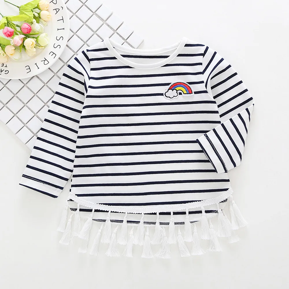 Toddler Infant Baby Girls Stripe Rainbow Tassels Tops made of high quality materials Loose Shirts
Toddler Infant Baby Girls Stripe Rainbow Tassels Tops made of high quality materials Loose Shirts