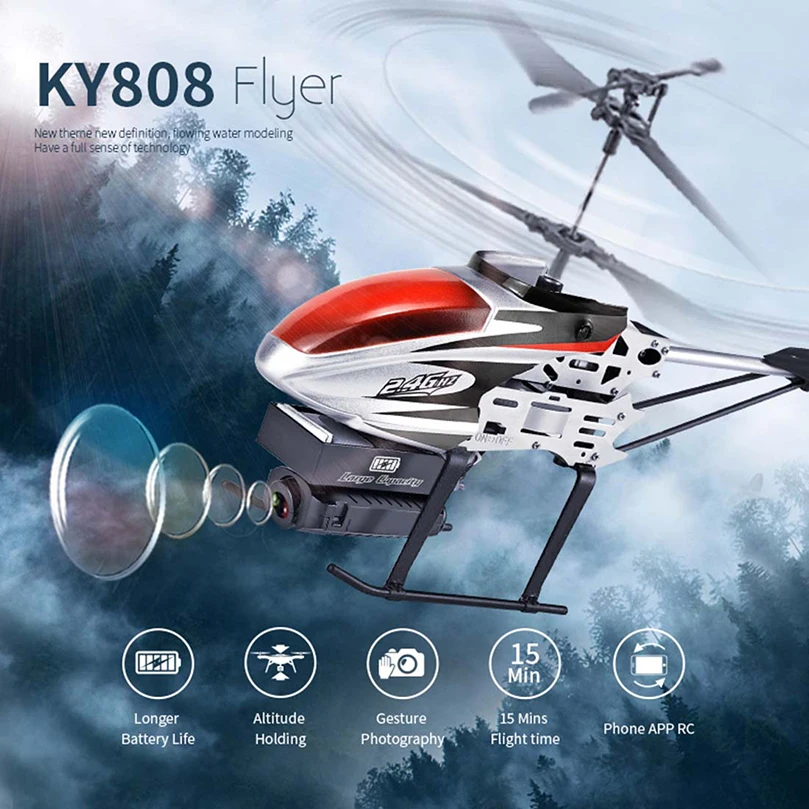 JMT KY808 2.4G 4CH 6 Aixs Hover Altitude Hold Wifi APP Control RC Helicopter With HD Camera Outdoor Toys
JMT KY808 2.4G 4CH 6 Aixs Hover Altitude Hold Wifi APP Control RC Helicopter With HD Camera Outdoor Toys