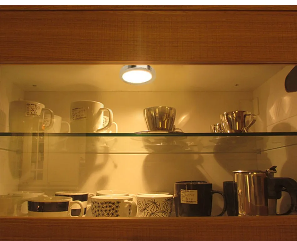 LED Under Cabinet Light Round Closet Shelf Lighting Under Kitchen Cupboard Lamps 220V Counter Showcase Bookshelf Exhibition Lamp15