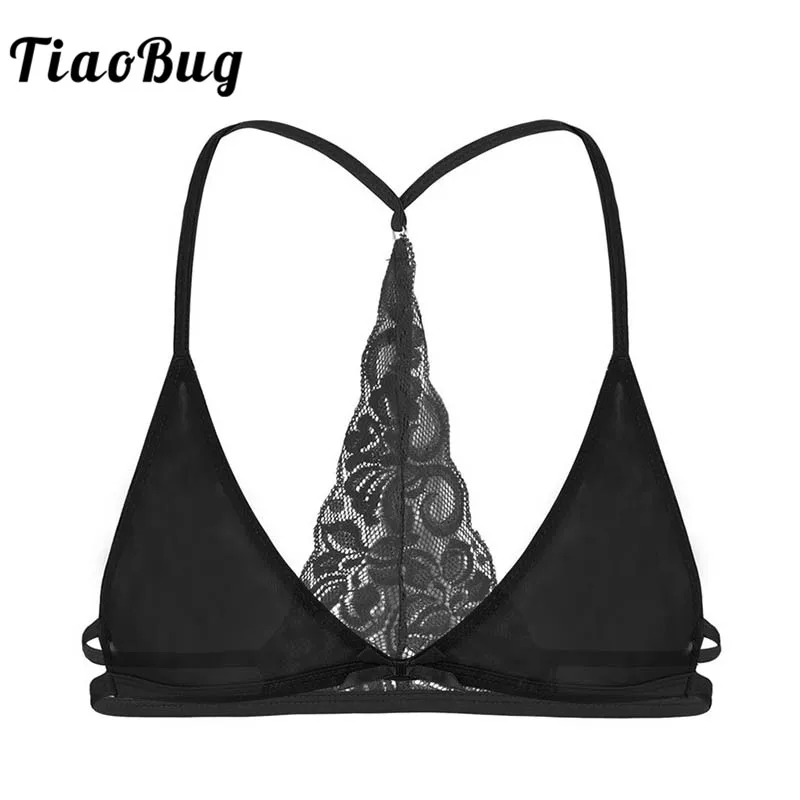 

TiaoBug Mesh Sheer Lace Crossdressing Men Sissy Bra Tops Y-shape Unlined Triangle Transparent Gay Erotic Hot Sexy Male Bralette