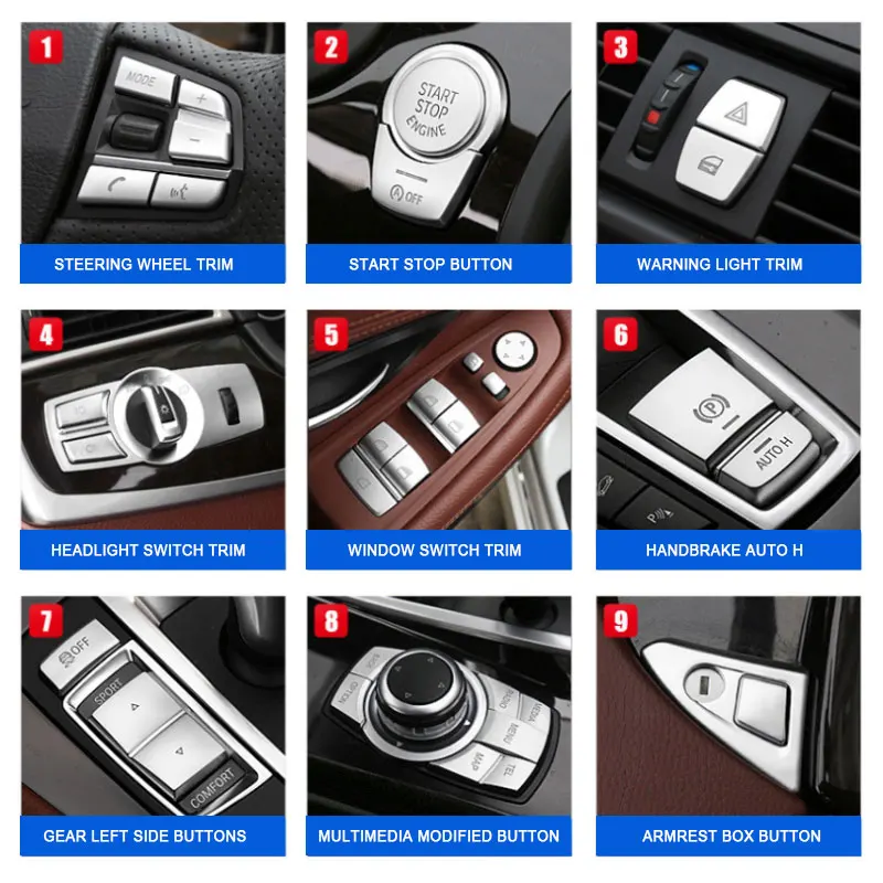 Car Interior Engine Start / Warning Light / Handbrake AUTO H P Button Cover Trim For BMW 5 Series F10 F18 2011- 2017
Car Interior Engine Start / Warning Light / Handbrake AUTO H P Button Cover Trim For BMW 5 Series F10 F18 2011- 2017