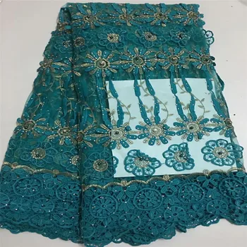 New Nigerian Africa Beads Dress Lace Teal / Gold Guipure Design Embroidered Net Lace Fabric With Rhinestones X412-04
New Nigerian Africa Beads Dress Lace Teal / Gold Guipure Design Embroidered Net Lace Fabric With Rhinestones X412-04