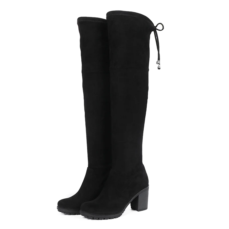 AIMEIGAO Faux Suede Over The Knee Boots High Heels Thigh high Women Boots Comfort Square Heels Plus Size Platform Woman Shoes