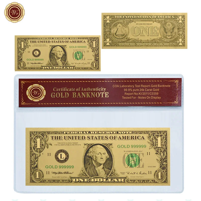 WR один доллар поддельные деньги США 24k Позолоченные Красочные золотые банкноты