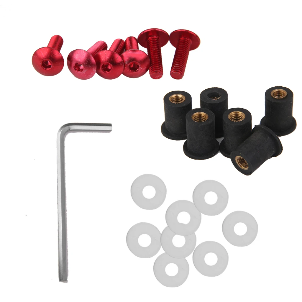 5mm Windshield Mounting Nuts Fairing Windscreen Screw Bolt Kit Windshield Mounting Nuts Red Black Silver