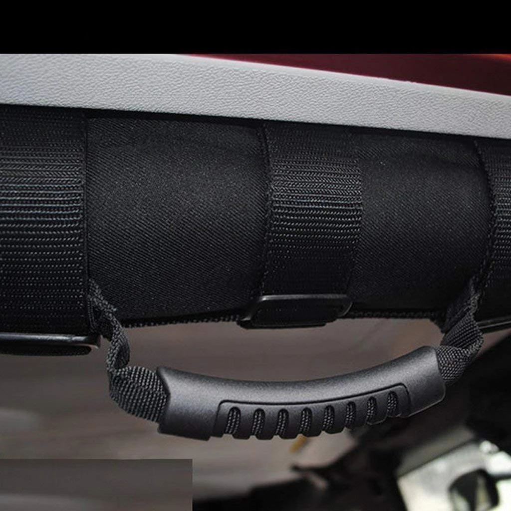 2pcs Triple Strap Roll Bar Grab Grip Handles Black for Jeep Wrangler YJ TJ JK JKU 1987-2018