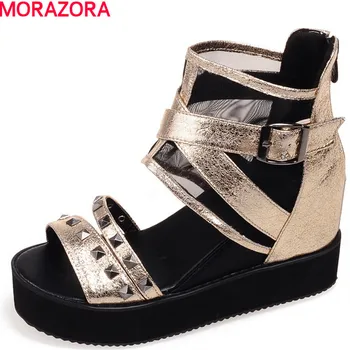 MORAZORA Summer shoes woman fashion pu+rivets platform shoes sandals zipper solid leisure shoes wedges heel heigh 4cm+5cm
MORAZORA Summer shoes woman fashion pu+rivets platform shoes sandals zipper solid leisure shoes wedges heel heigh 4cm+5cm