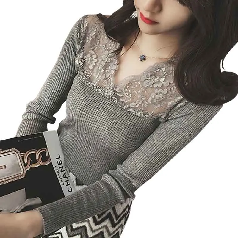 T-shirt For Women Stretch Ladies Female Tops Knitted Patchwork Lace Autumn Winter Women's Fashion Clothes High Elasticity Gray
T-shirt For Women Stretch Ladies Female Tops Knitted Patchwork Lace Autumn Winter Women's Fashion Clothes High Elasticity Gray