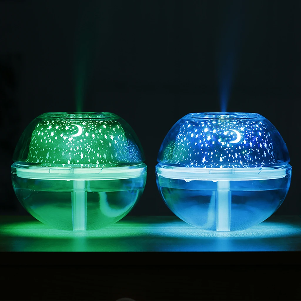 500ml Mini Crystal USB Air Mist Humidifier Purifier Essential Oil Aroma Diffuser Freshener with Star Moon Projection Night Light