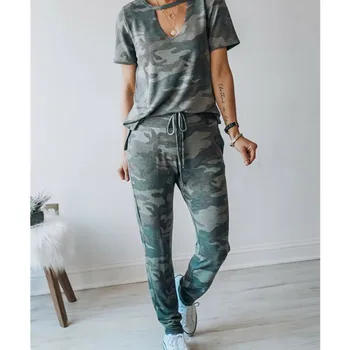 2019 Women's Casual Tracksuit Army green camouflage Tops Pants 2Pcs Sets Fashion Lace Up Pant V Neck Slim Tops Tees Sport Wears
2019 Women's Casual Tracksuit Army green camouflage Tops Pants 2Pcs Sets Fashion Lace Up Pant V Neck Slim Tops Tees Sport Wears