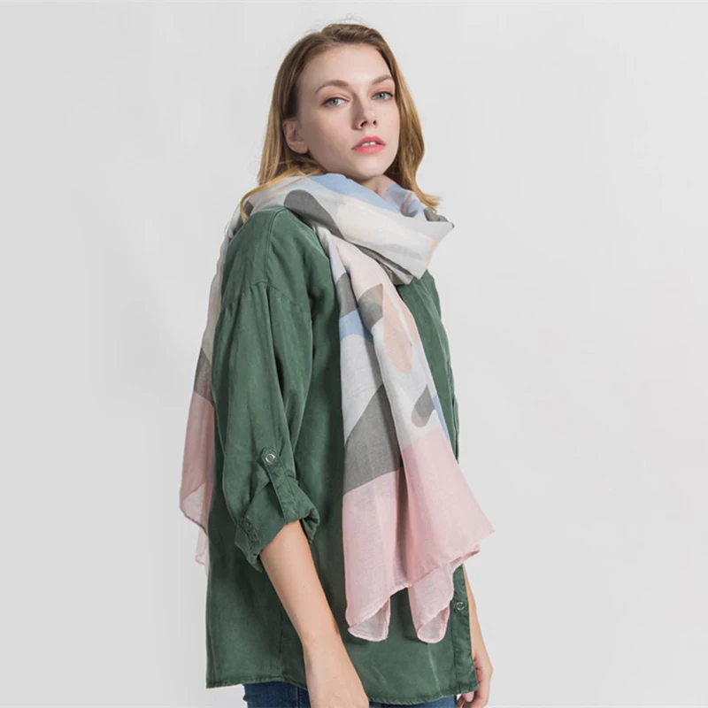 College style student Organza Scarf girl Geometric pattern printing Windproof temperament Scarves pashmina female hijab | Аксессуары для