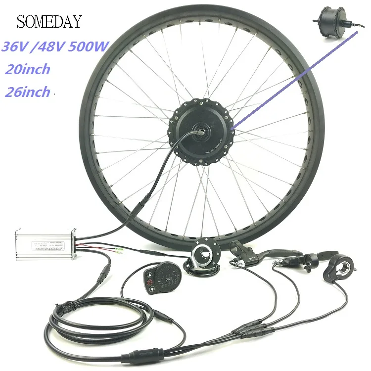 

Waterproof 36V 48V 500W fat/ snow ebike electric bicycle conversion kit 20inch 26inch wheel rear cassette hub motor LED900S dis