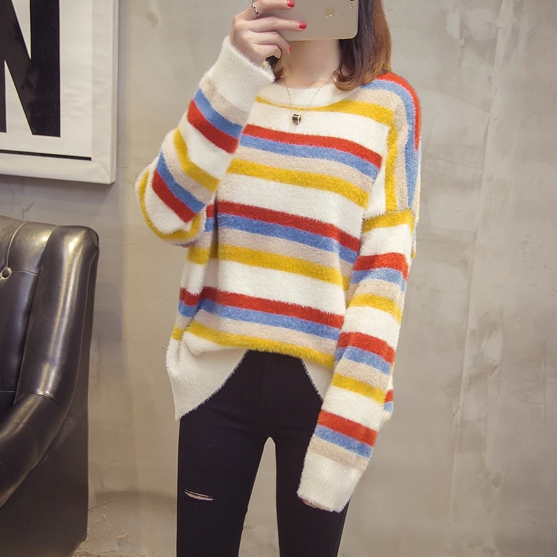 New Arrivals Knitted Sweater Female O Neck Full Sleeve Multicolor Striped Casual Knitwear Jumper Woman Free Shipping
New Arrivals Knitted Sweater Female O Neck Full Sleeve Multicolor Striped Casual Knitwear Jumper Woman Free Shipping