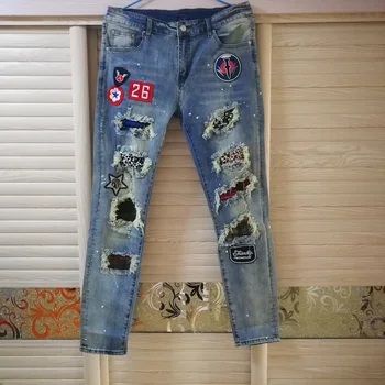 Men's Zippers Slim Fit Men Ripped Skinny Biker Embroidery Print JeansTaped Slim Fit Denim Scratched Destroyed Hole Jean 528
Men's Zippers Slim Fit Men Ripped Skinny Biker Embroidery Print JeansTaped Slim Fit Denim Scratched Destroyed Hole Jean 528