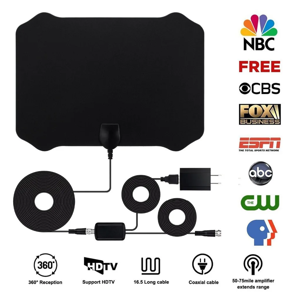 120 миль Antena цифровой HD ТВ Indoor антенны с усилителем сигнала Booster Radius Surf лиса