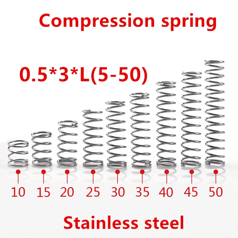 

50pcs/lot 0.5*3*5/10/15/20/25/30/35/40/45/50mm spring 0.5mm stainless steel Micro small Compression spring