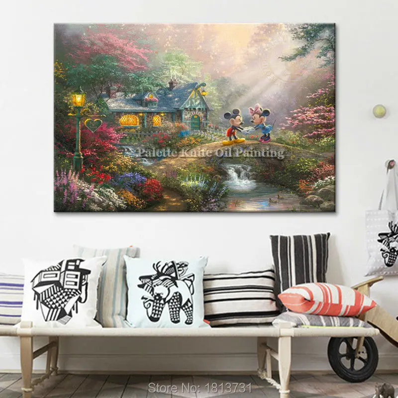 Poster and print of Thomas Kinkade Mickey Rurality Giclee on Canvas Christmas decorations for home wall pictures living room | Дом и сад