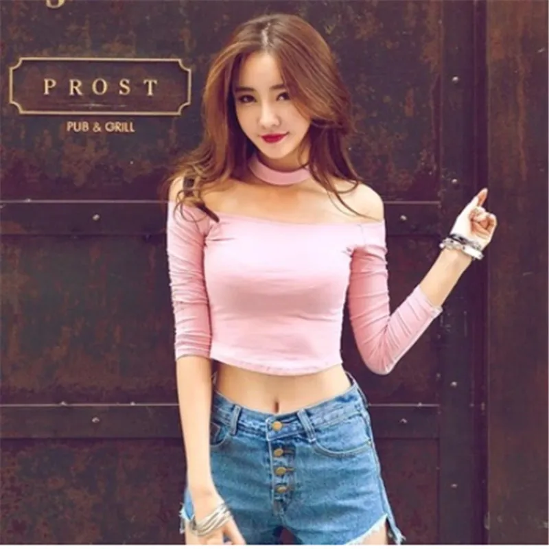 Halter Chocker Slit Sexy Off shoulder Slash Neck Women Crop Top T Shirt Full Sleeve Female Teenage Girls Femmes t-shirt
Halter Chocker Slit Sexy Off shoulder Slash Neck Women Crop Top T Shirt Full Sleeve Female Teenage Girls Femmes t-shirt