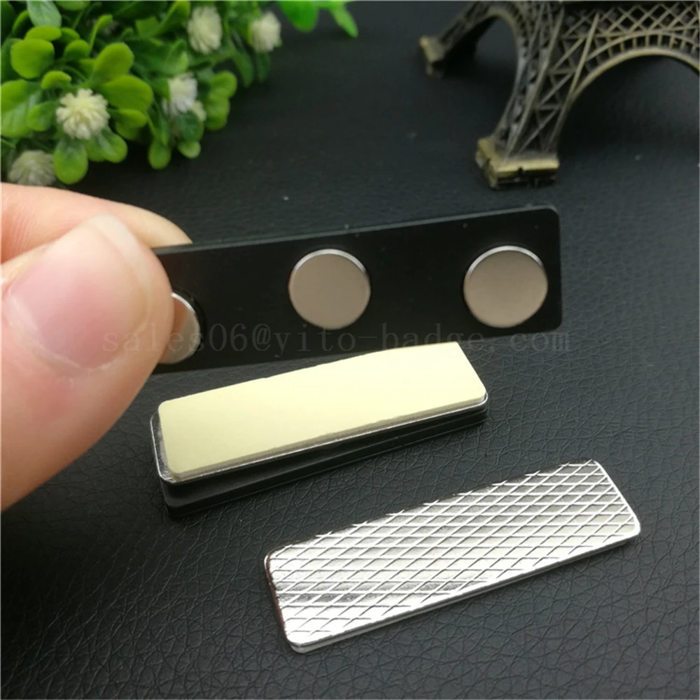 

10pcs 45*13mm Factory Custom Heavy Duty Magnetic Name Tag/ID Badge Holder, Extra Strong 3-Magnet Fastener with Adhesive Cheap