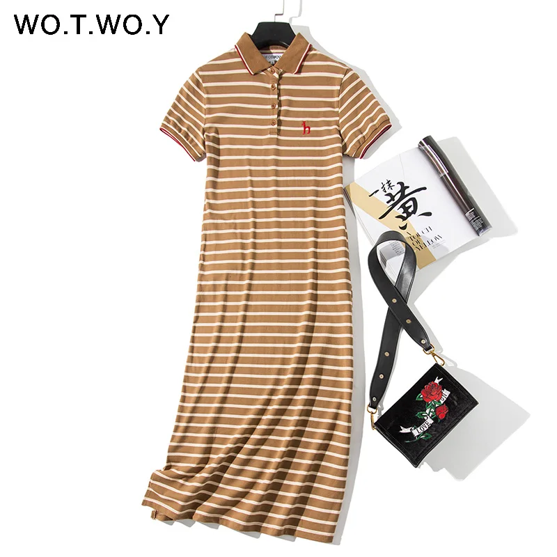 WOTWOY 2019 Striped Embroidery Dresses Women Summer Long Turn-down Collar Casual T-shirt Dress Woman Plus Size Cotton Maxi Dress
WOTWOY 2019 Striped Embroidery Dresses Women Summer Long Turn-down Collar Casual T-shirt Dress Woman Plus Size Cotton Maxi Dress