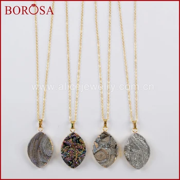 BOROSA 5/10PCS 16" Gold Color Marquise Rainbow Titanium Galaxy Druzy Quartz Pendant Necklace Jewelry Mix Color for Women G1613-N
BOROSA 5/10PCS 16" Gold Color Marquise Rainbow Titanium Galaxy Druzy Quartz Pendant Necklace Jewelry Mix Color for Women G1613-N