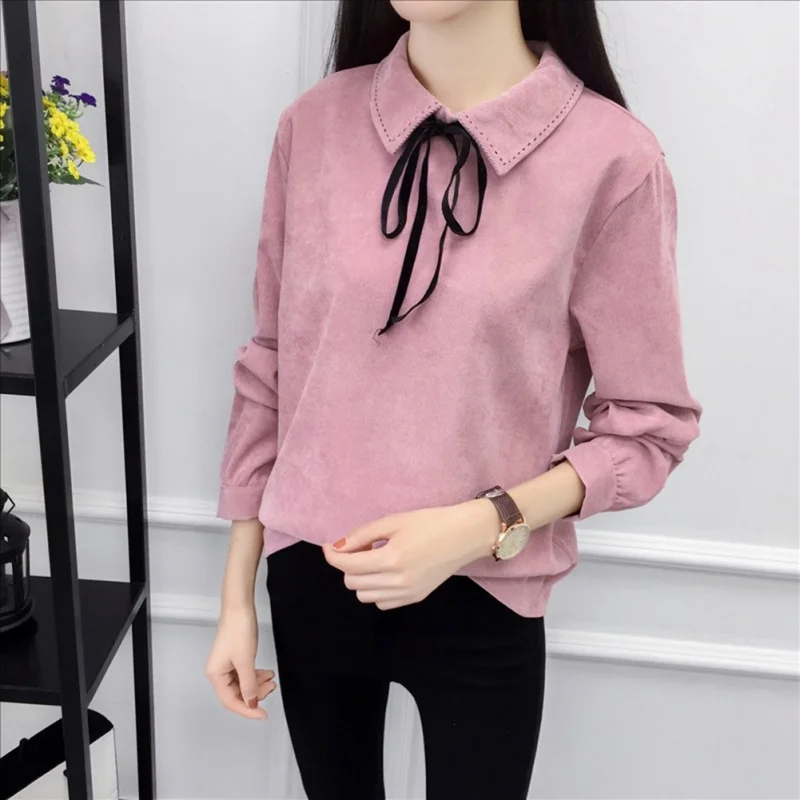 Autumn Spring Bow Long Sleeve Women Shirt Corduroy Plus Thick Solid Color Blouses for Women Office Lady Turn-Down Collar Top
Autumn Spring Bow Long Sleeve Women Shirt Corduroy Plus Thick Solid Color Blouses for Women Office Lady Turn-Down Collar Top